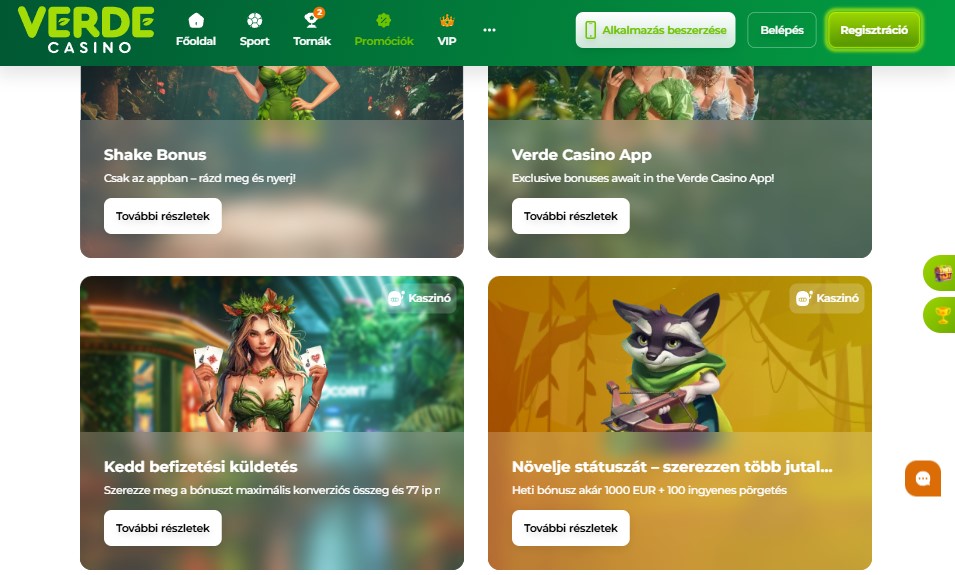 Verde Casino Bónusz Táblázat